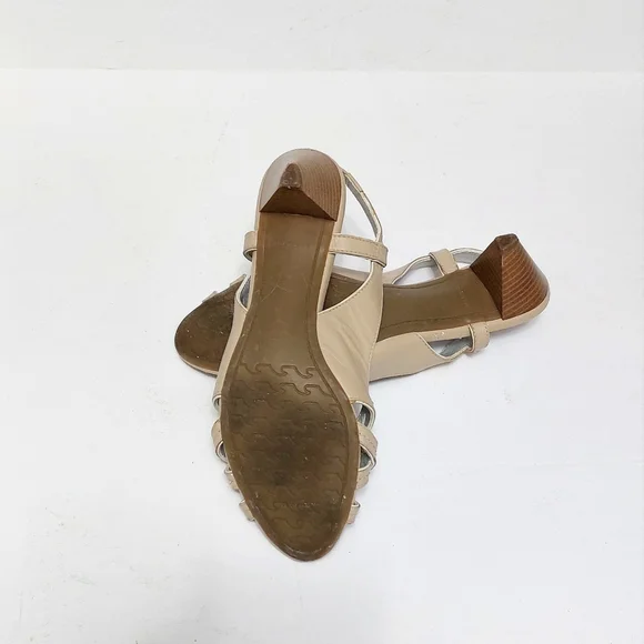 Womens Tan Leather Sling Back Open Toe Heel Sandals Size 8.5 Madison - Picture 3 of 3